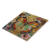Schöner Impasto-Schmetterling und Blumen Fliese (Seite)