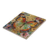 Schöner Impasto-Schmetterling und Blumen Fliese (Seite)