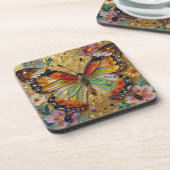 Schöner Impasto-Schmetterling und Blumen   Getränkeuntersetzer (Linke Seite)