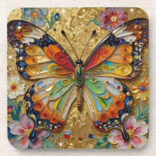 Schöner Impasto-Schmetterling und Blumen Getränkeuntersetzer