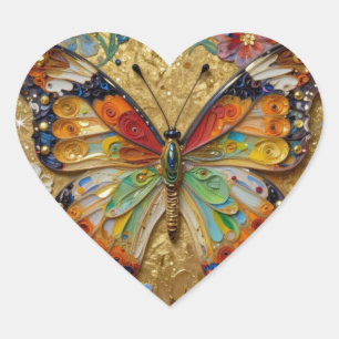 Schöner Impasto-Schmetterling und Blumen Herz-Aufkleber