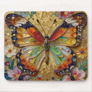 Schöner Impasto-Schmetterling und Blumen   Mousepad