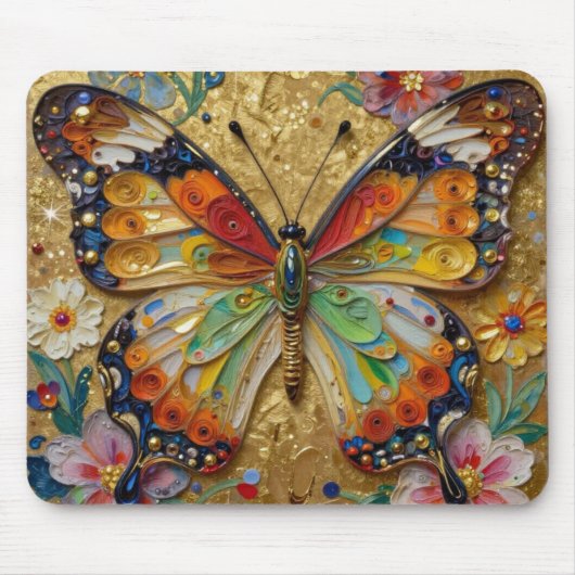 Schöner Impasto-Schmetterling und Blumen Mousepad (Vorne)
