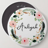 Schöner Individuelle Name Monogram Floral Wreath Button (Vorne & Hinten)