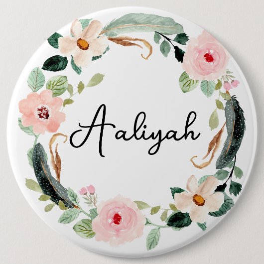 Schöner Individuelle Name Monogram Floral Wreath Button (Vorderseite)