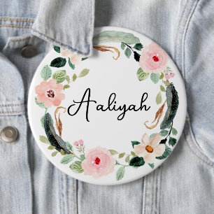 Schöner Individuelle Name Monogram Floral Wreath Button