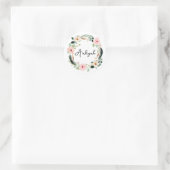 Schöner Individuelle Name Monogram Floral Wreath Runder Aufkleber (Tasche)