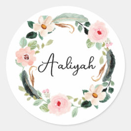 Schöner Individuelle Name Monogram Floral Wreath Runder Aufkleber