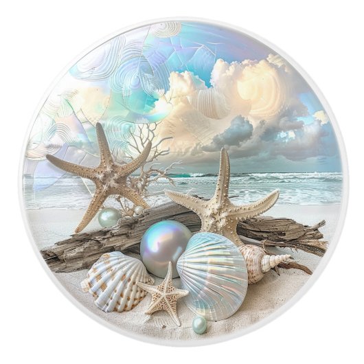 Schöner Iridescent Seashell Starfish Beach Ozean Keramikknauf (Vorderseite)