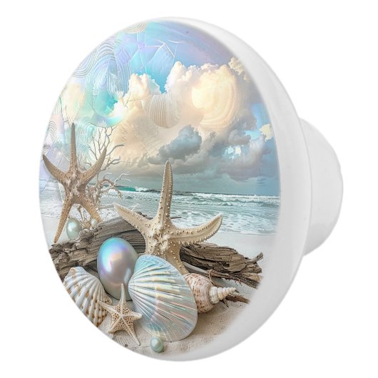 Schöner Iridescent Seashell Starfish Beach Ozean Keramikknauf (Rechts)