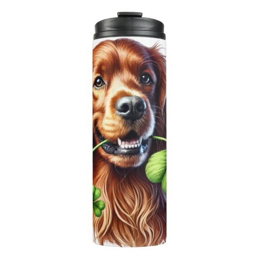 SCHÖNER IRISH SETTER HUND MIT KLEEBLÄTTERN THERMOSBECHER (Vorderseite)