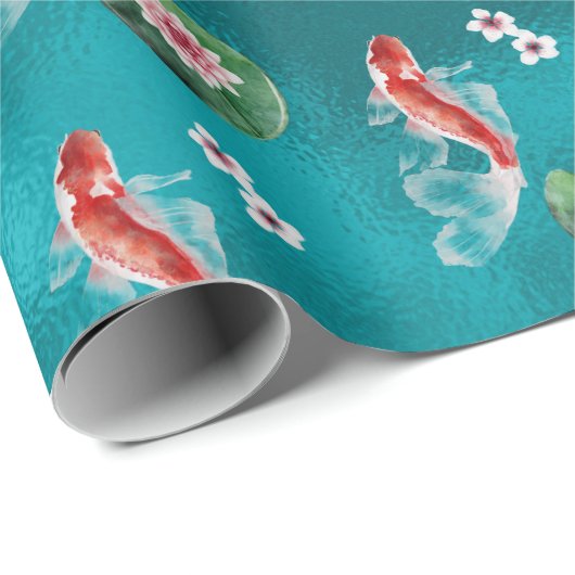 Schöner japanischer Koi Fisch, Kirschblüten Japan Geschenkpapier (Rolleneckpunkt)