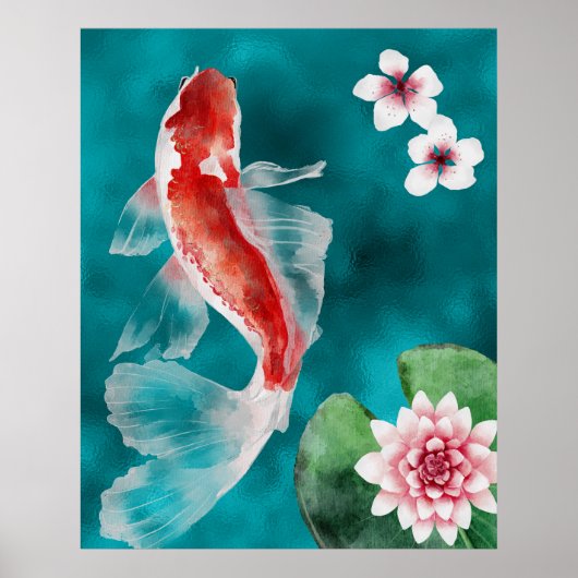Schöner japanischer Koi Fisch, Kirschblüten Japan Poster (Vorne)