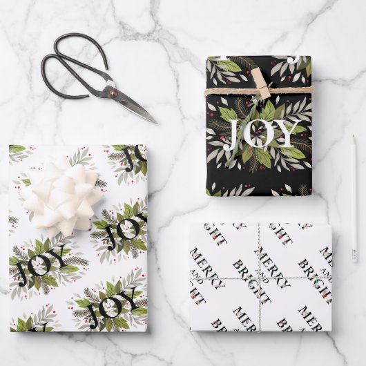 Schöner JOY Winter botanisch, Merry & Bright Geschenkpapier Set (Vorderseite)