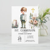 Schöner Junge 1. Kommune Einladung (Stehend Vorderseite)