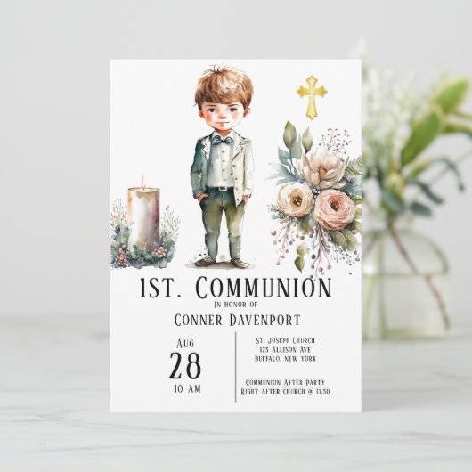 Schöner Junge 1. Kommune Einladung (Stehend Vorderseite)