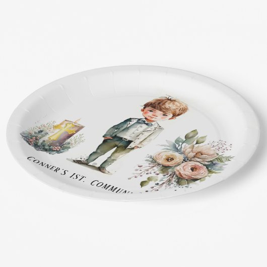 Schöner Junge 1. Kommune Pappteller (Schrägansicht)