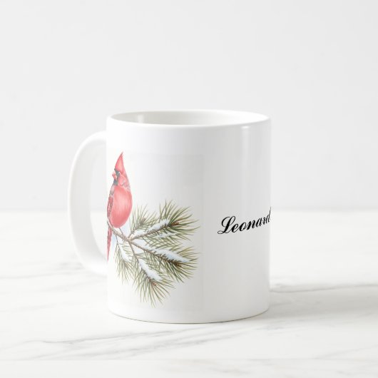 Schöner Kardinal Bird auf dem Zweig Personalisiert Kaffeetasse (Vorderseite Links)