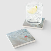 Schöner Kardinal im Schnee Steinuntersetzer (Seitenansicht)