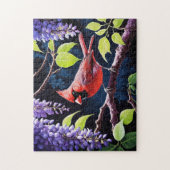 Schöner Kardinal in der Wisteria Puzzle (Vertikal)