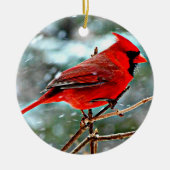 Schöner Kardinal in Snowy Tree Weihnachten Keramik Ornament (Vorne)
