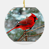 Schöner Kardinal in Snowy Tree Weihnachten Keramik Ornament (Hinten)