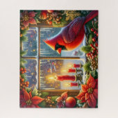 Schöner Kardinal-Weihnachtsfenster Puzzle (Vertikal)