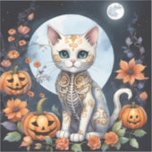 Schöner KatzenHalloween-Blumenmoon - Whimsikal Aufkleber (Vorderseite)