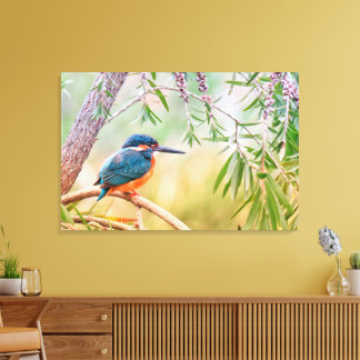 Schöner Kingfisher Bird auf einem Baumkronen Leinwanddruck