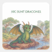 Schöner kleiner grüner Drache Quadratischer Aufkleber (Vorderseite)