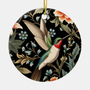 Schöner Kolibri auf dunklem Blumenhintergrund Keramik Ornament