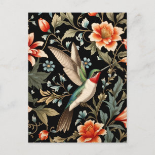 Schöner Kolibri auf dunklem floralem Hintergrund Postkarte