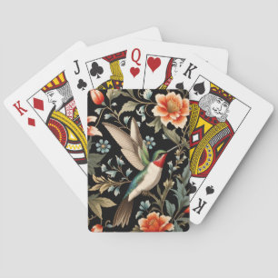 Schöner Kolibri auf dunklem floralem Hintergrund Spielkarten