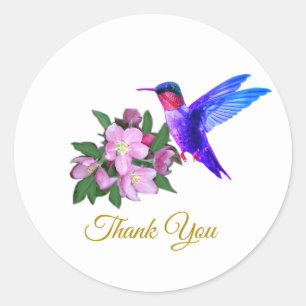 Schöner Kolibri, Blumen & goldenes Danke Runder Aufkleber