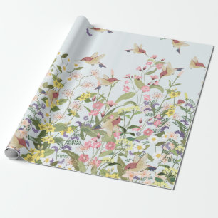Schöner Kolibri in einer blumengeschmückten Blum Geschenkpapier