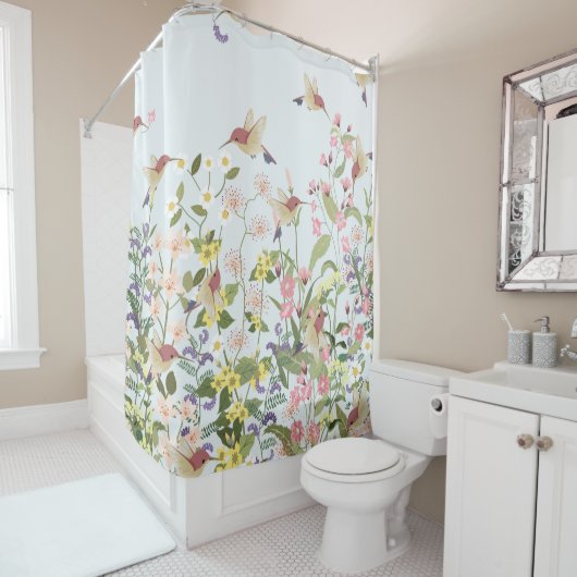 Schöner Kolibri in einer blumengeschmückten Blume Duschvorhang (Beispiel)