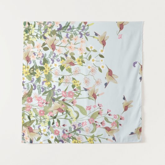 Schöner Kolibri in einer blumengeschmückten Blume Wandteppich (Vorderseite (Horizontal))