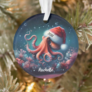 Schöner Krake in Santa-Mütze   Ornament