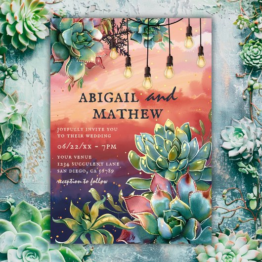 Schöner, kulenter Kakteen Sunset SoCal Wedding Einladung