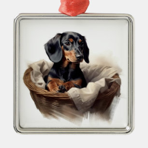 SCHÖNER KURZ HAIRED DACKEL PUPPING HUND ORNAMENT AUS METALL