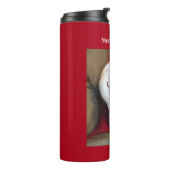 Schöner lächelnder weißer Welpenhund Weihnachten R Thermosbecher (Nach links gedreht)