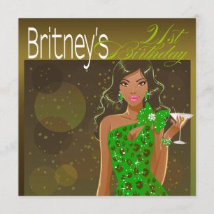 Schöner Lady Geburtstags-Cocktail Olive/Grün Einladung