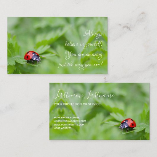 Schöner Ladybug mit motivierend Zitat Visitenkarte (Vorne/Hinten)