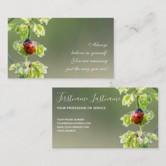 Schöner Ladybug mit motivierend Zitat Visitenkarte (Vorne/Hinten)