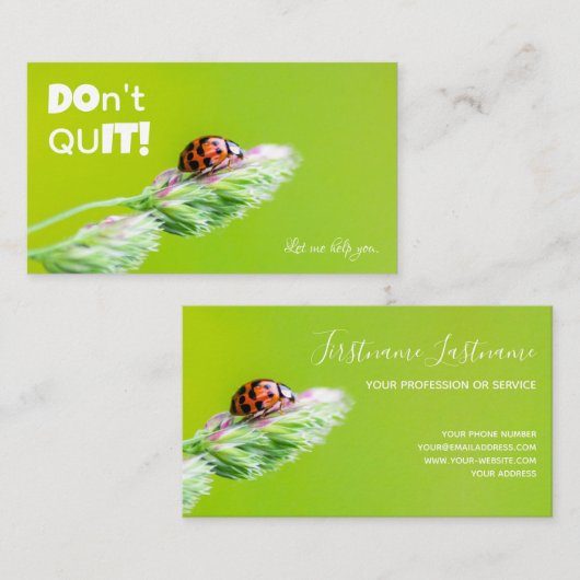 Schöner Ladybug mit positivem motivierend Zitat Visitenkarte (Vorne/Hinten)