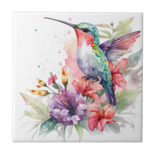 Schöner, lebendiger Wasserfarb-Hummingbird-Druck Fliese