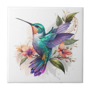 Schöner, lebendiger Wasserfarb-Hummingbird-Druck Fliese