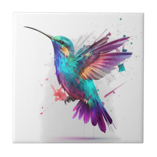 Schöner, lebendiger Wasserfarb-Hummingbird-Druck Fliese (Vorderseite)