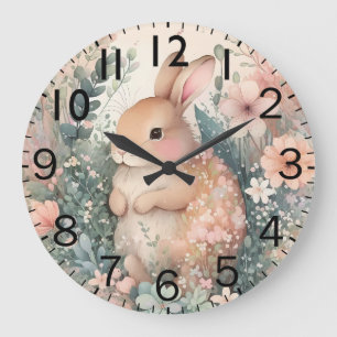 Schöner, lebendiger Wasserfarben-Hasen-Druck Große Wanduhr