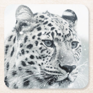 Schöner Leopard im Schnee Rechteckiger Pappuntersetzer